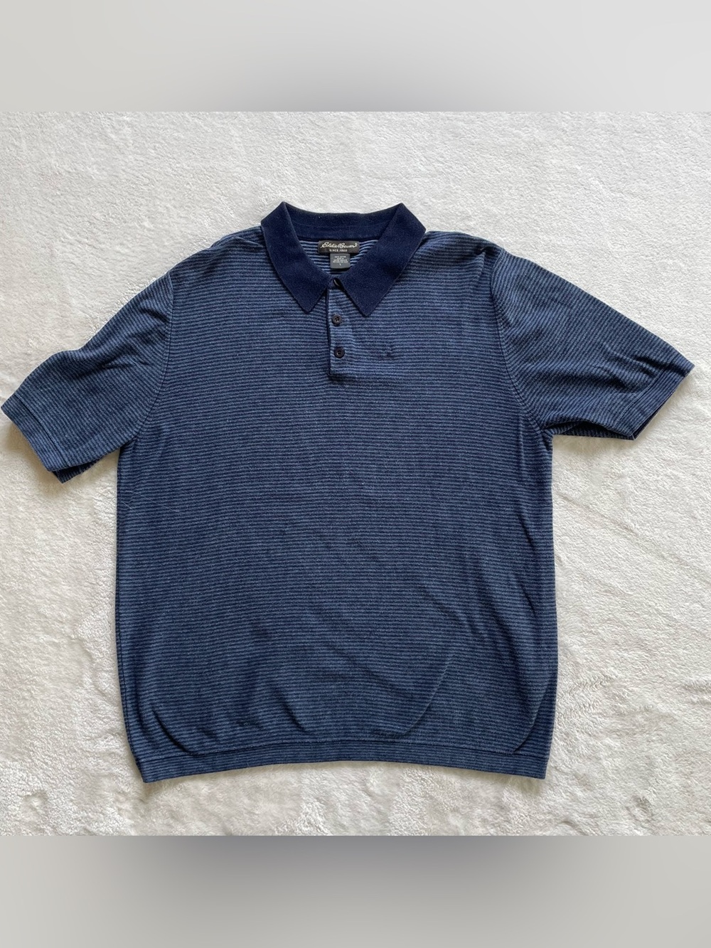 Vintage Eddie Bauer Blue Striped Cotton Polo Shirt size L